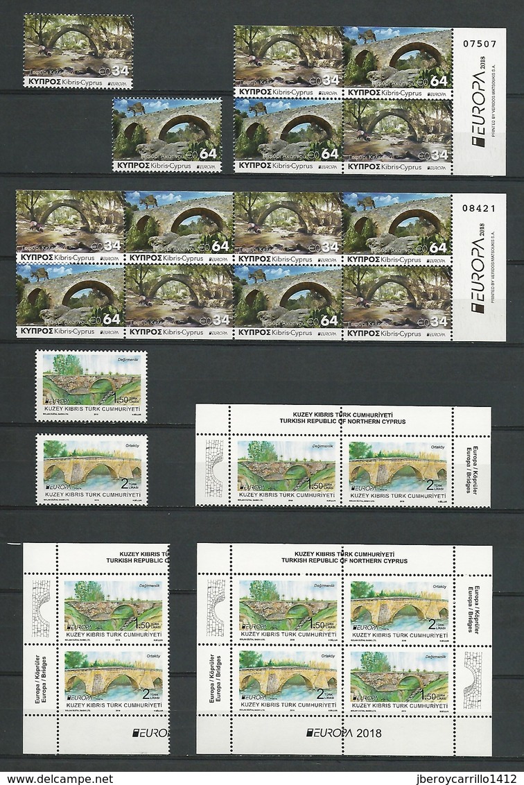 EUROPE 2018 -Theme " BRIDGES - BRÜCKEN - PUENTES - PONTS" - VERY COMPLETE COLLECTION of STAMPS and SOUVENIR SHEETS