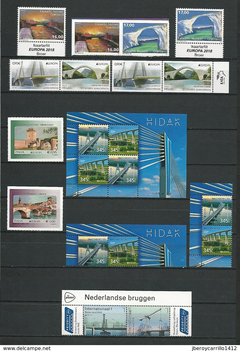 EUROPE 2018 -Theme " BRIDGES - BRÜCKEN - PUENTES - PONTS" - VERY COMPLETE COLLECTION of STAMPS and SOUVENIR SHEETS