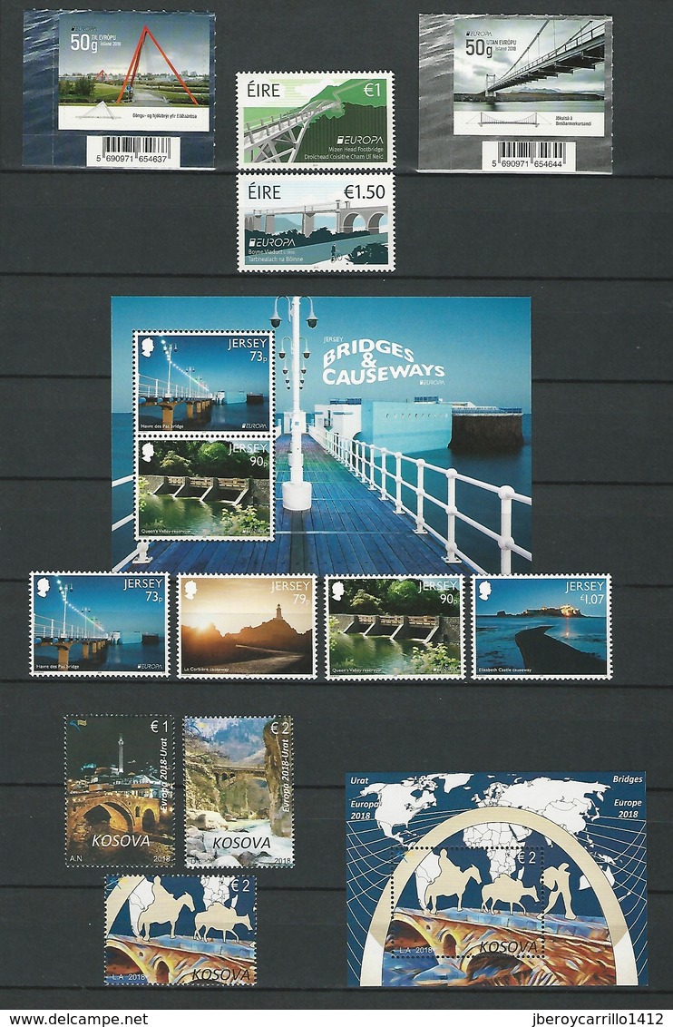 EUROPE 2018 -Theme " BRIDGES - BRÜCKEN - PUENTES - PONTS" - VERY COMPLETE COLLECTION of STAMPS and SOUVENIR SHEETS