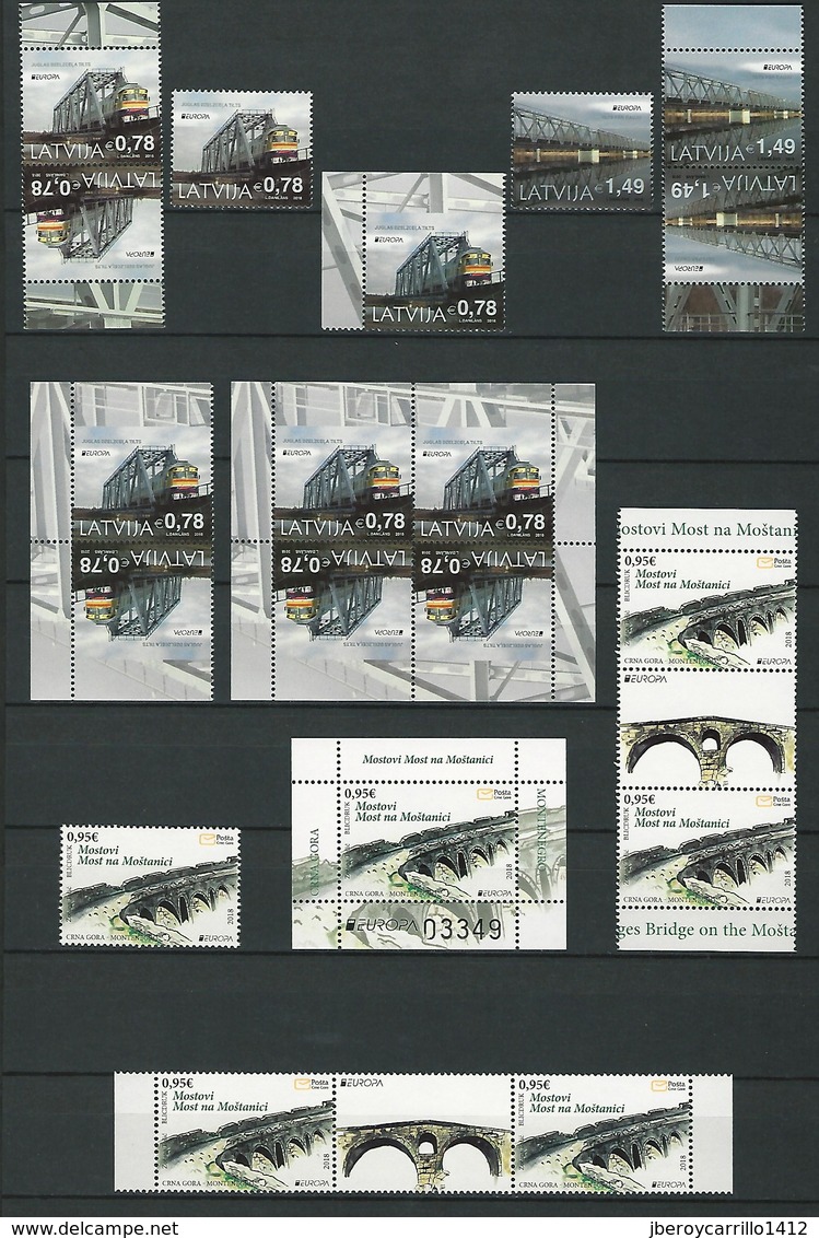 EUROPE 2018 -Theme " BRIDGES - BRÜCKEN - PUENTES - PONTS" - VERY COMPLETE COLLECTION of STAMPS and SOUVENIR SHEETS