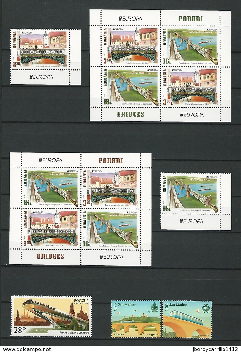 EUROPE 2018 -Theme " BRIDGES - BRÜCKEN - PUENTES - PONTS" - VERY COMPLETE COLLECTION of STAMPS and SOUVENIR SHEETS