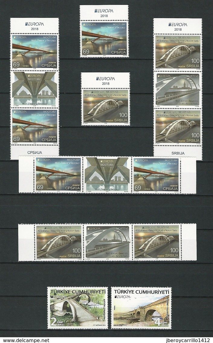 EUROPE 2018 -Theme " BRIDGES - BRÜCKEN - PUENTES - PONTS" - VERY COMPLETE COLLECTION of STAMPS and SOUVENIR SHEETS