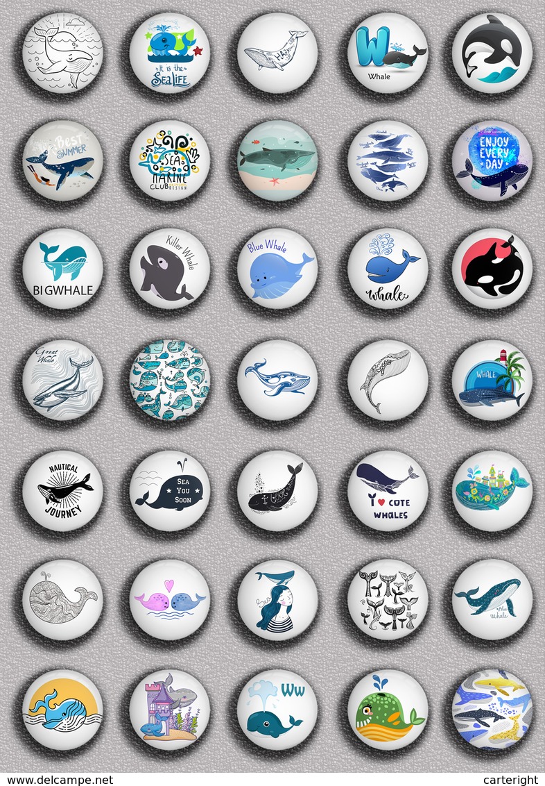 35 X Whale BADGE BUTTON PIN SET 2 (1inch/25mm Diameter) - Animaux