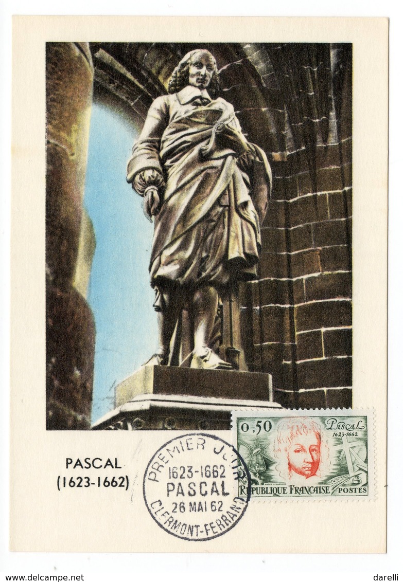 Carte Maximum 1962 - Blaise Pascal - YT 1344 - Clermont-Ferrand  (Réf A1488) - 1960-1969