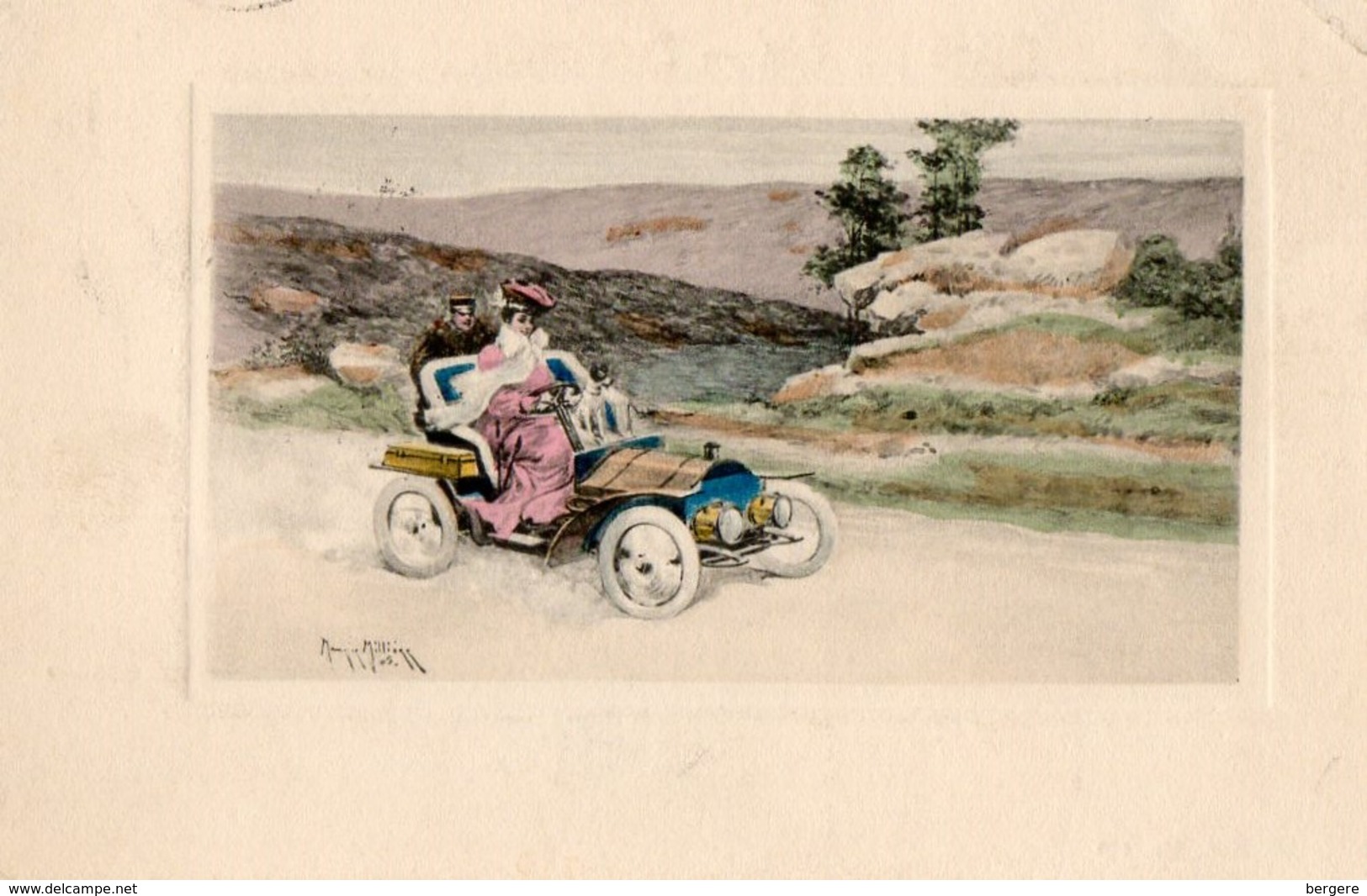 Par Maurice MILLIERE. CPA.  Art Nouveau. Dessin D'une Voiture Ancienne. - Milliere