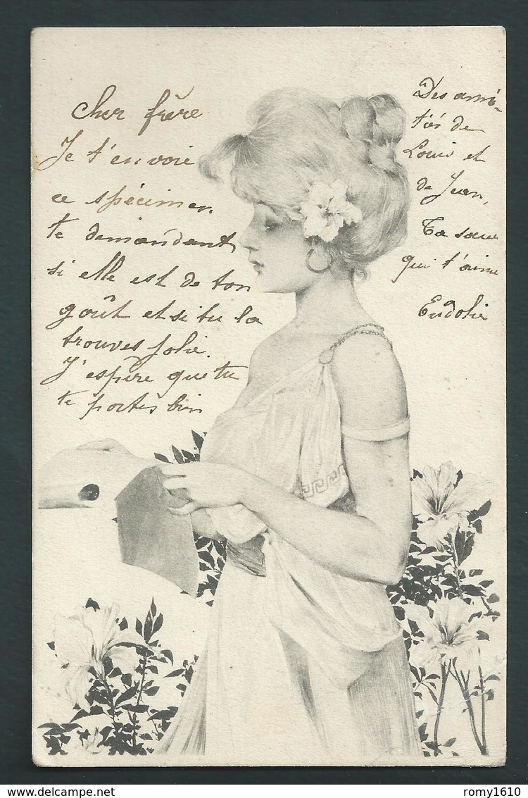 Raphael Kirchner MM Vienne.Très Jolie Femme Et Iris. G 2-8 Voyagée En 1901- 2 Scans. - Kirchner, Raphael
