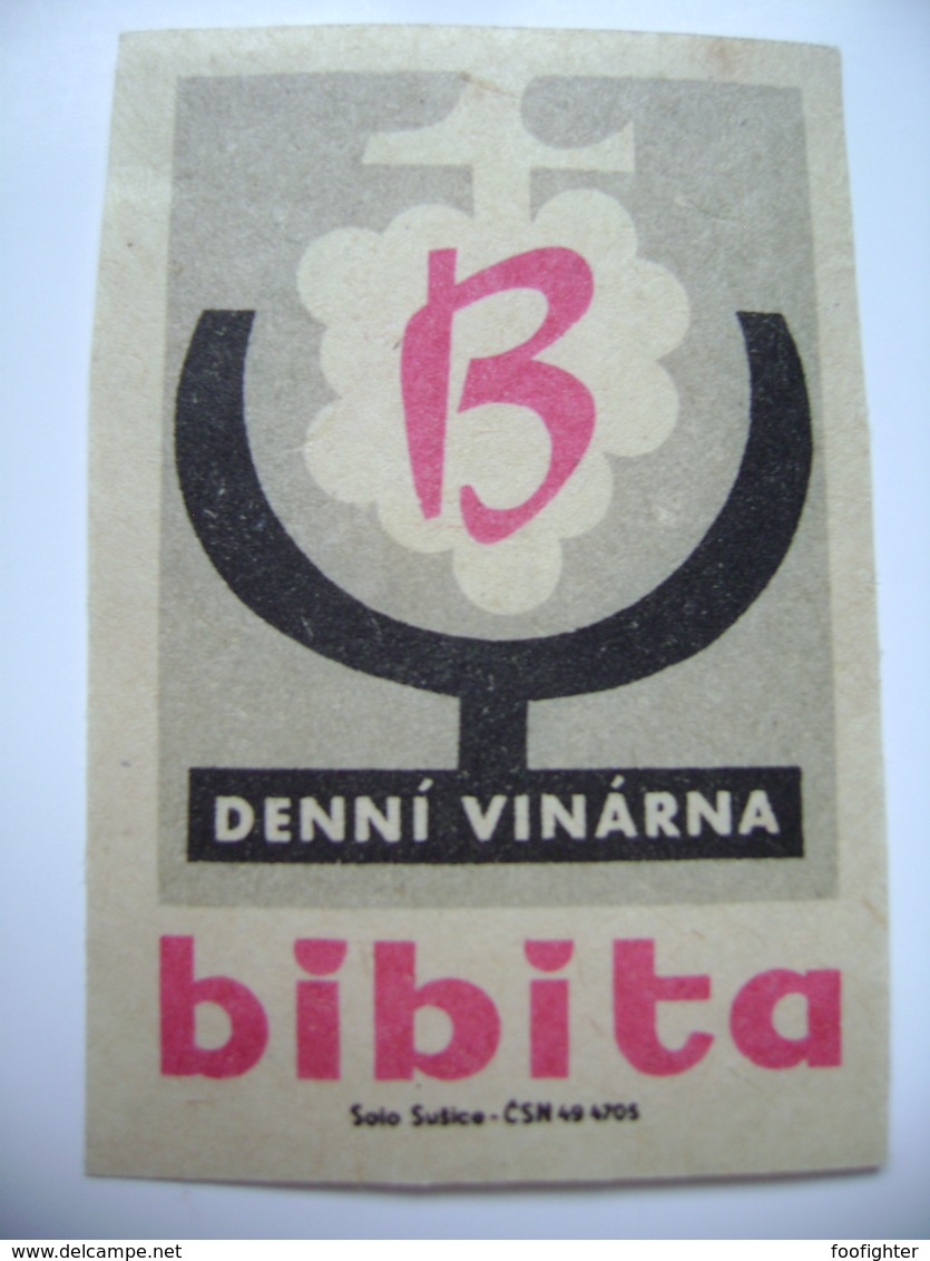 Czechoslovakia  Matchbox Label 1964 - Praha Prague - Daily Wine Bar "Bibita" - Matchbox Labels