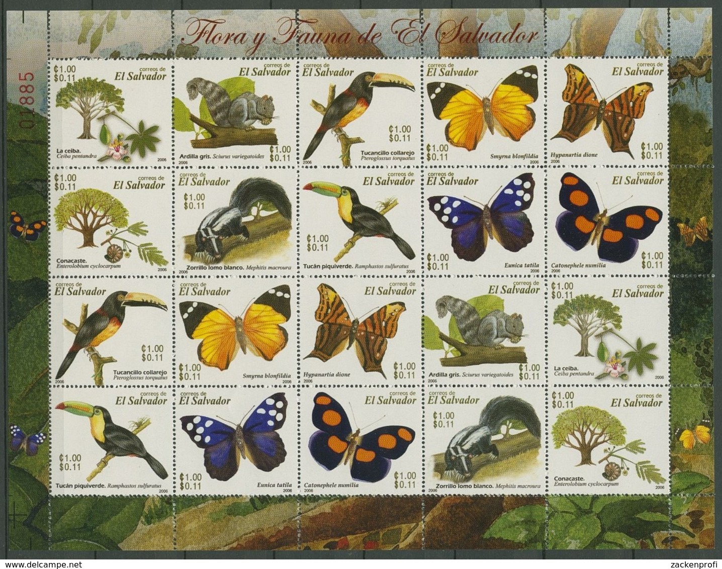 El Salvador 2006 Schmetterling Vogel Bäume 2426/35 ZD-Bogen Postfrisch (SG25305) - El Salvador