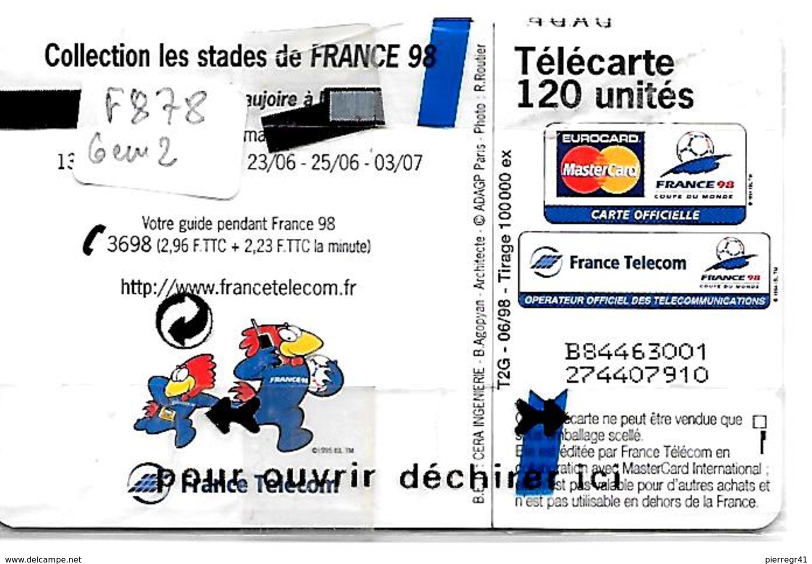 CARTE-n-PUCE-PUBLIC-F878-120U-GEM2-NANTES STADE De La BEAUJOIRE-NSB-TBE - 1998
