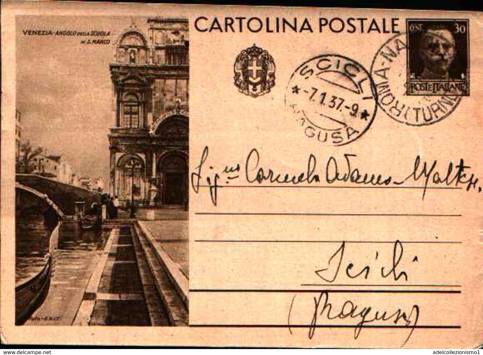 71158) INTERO POSTALE DA 30C. IMPERIALE TURISTICA-VNEZIA ANGOLO DELLA SCUOLA DI S. MARCO-VIAGGIATA - Entiers Postaux