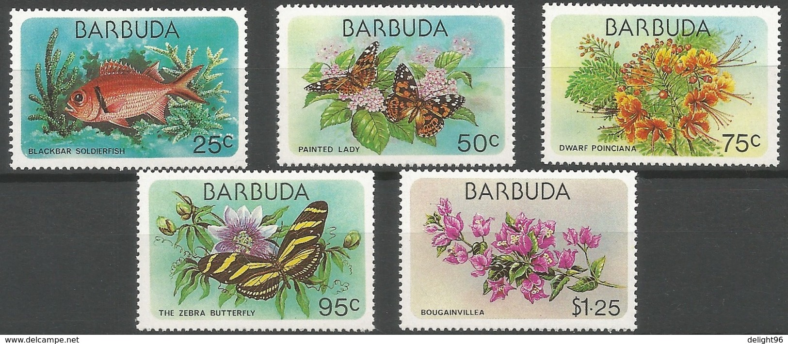 1978 Barbuda Definitives: Butterflies, Flora, Fish Set (** / MNH / UMM) - Butterflies