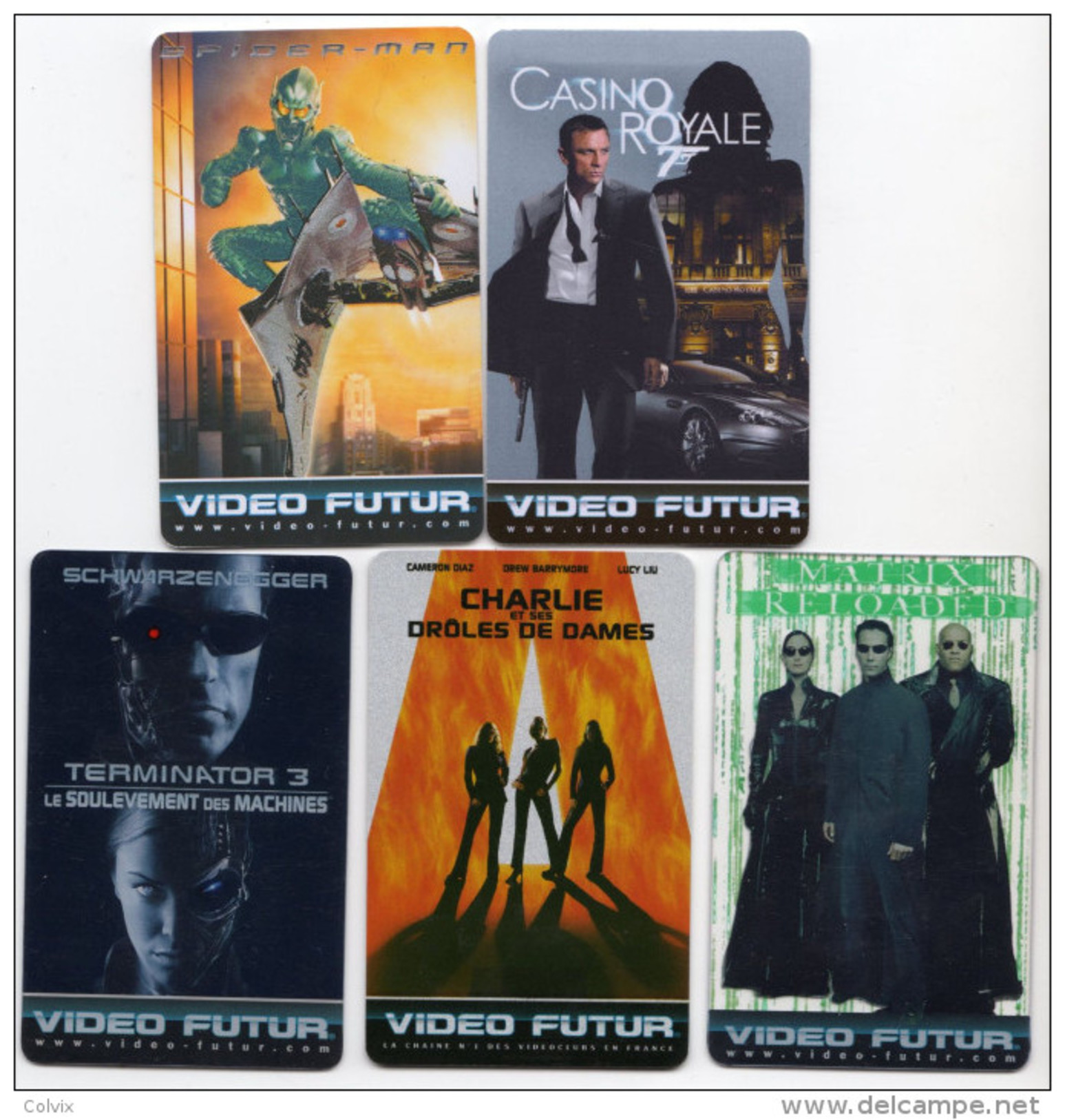 FRANCE LOT 5 CARTES VIDEO FUTUR RARE CASINO ROYALE JAMES BOND 007, SPIDERMAN, TERMINATOR 3, CHARLIE Et MATRIX - Collectors