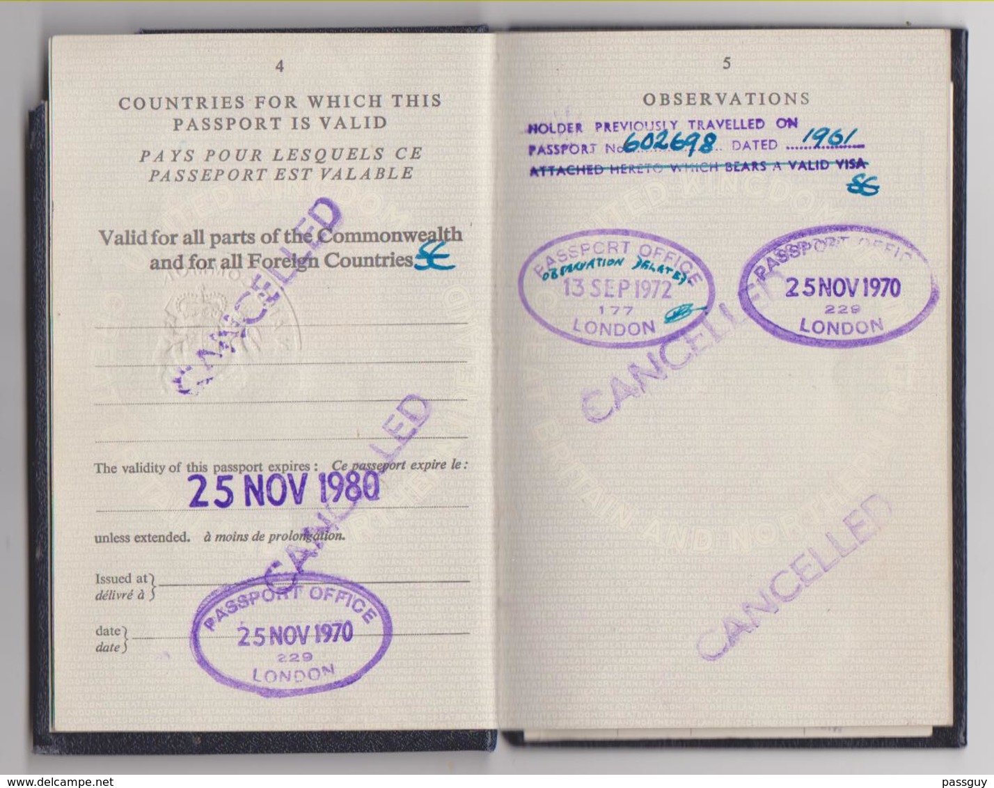 UNITED KINGDOM Passport 1970 GRANDE BRETAGNE Passeport - Reisepaß - Documenti Storici