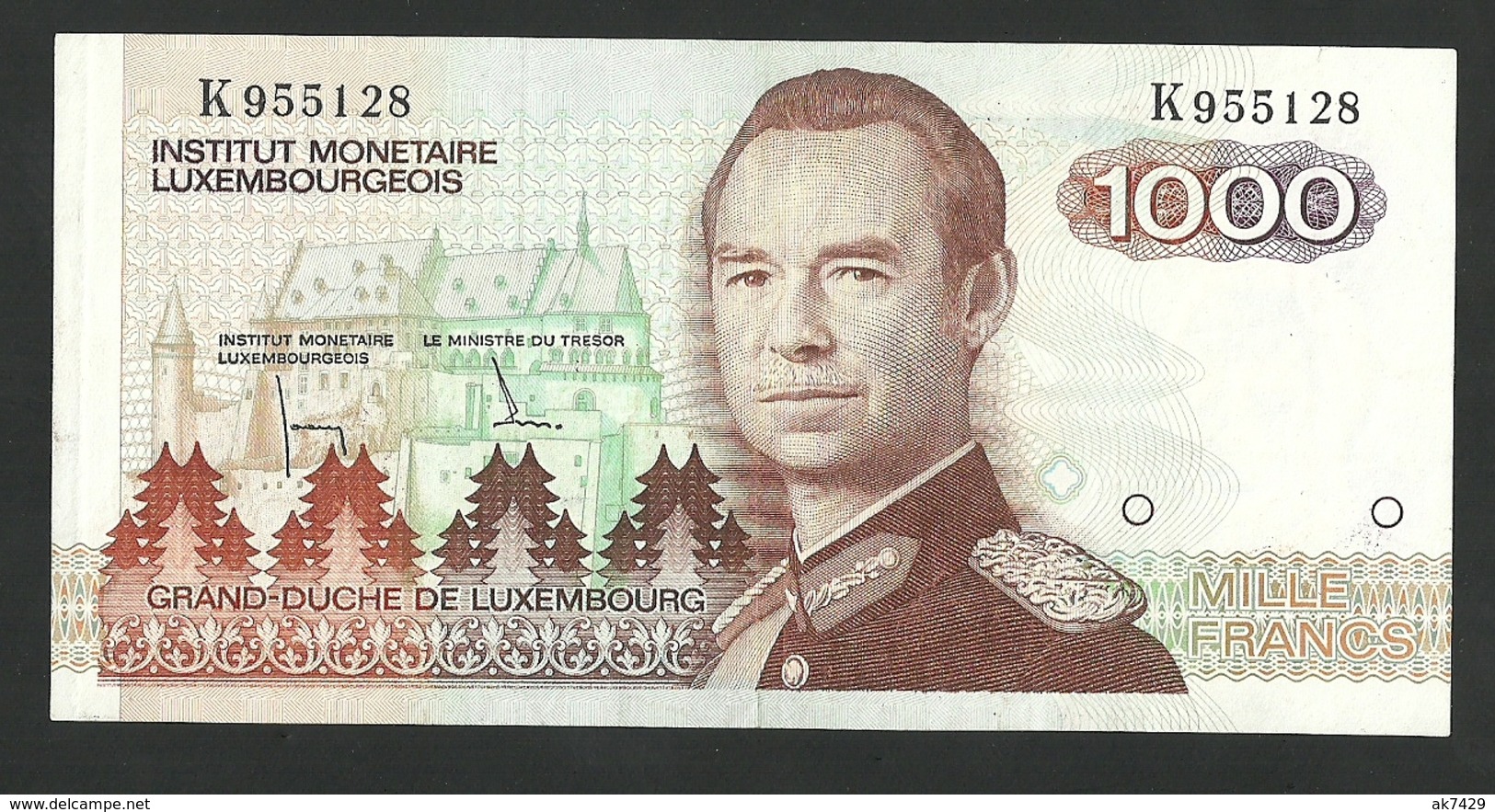 LUXEMBOURG 1000 FRANCS 1985 PICK #59 XF+ / XF - Luxembourg