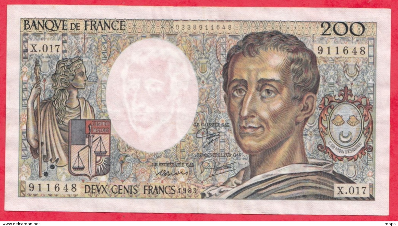 200 Francs "Montesquieu" 1983---VF/SUP---ALPH .X.17-----AUCUN TROU D EPINGLE - 200 F 1981-1994 ''Montesquieu''