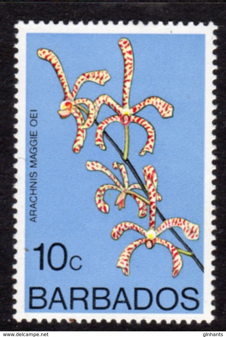 BARBADOS - 1977 10c ORCHID STAMP WMK W14 UPRIGHT FINE MNH ** SG 515 - Barbados (1966-...)