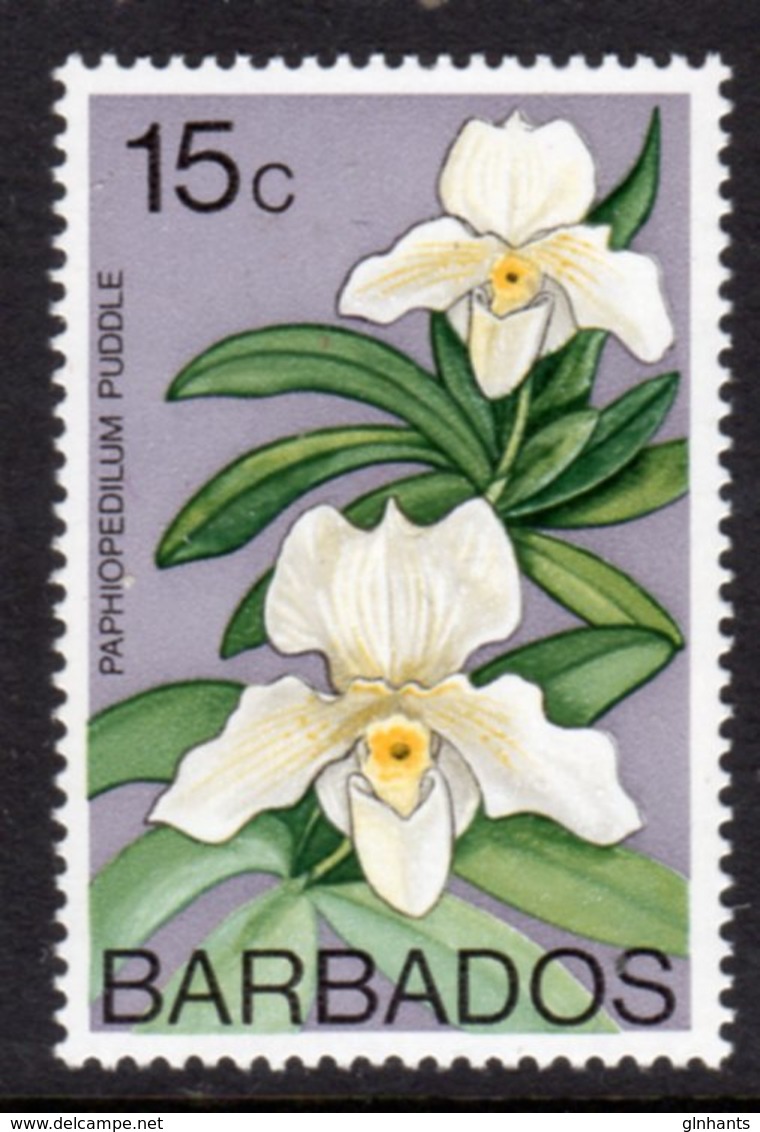 BARBADOS - 1975 15c ORCHID STAMP WMK W14 UPRIGHT FINE MNH ** SG 517 - Barbados (1966-...)