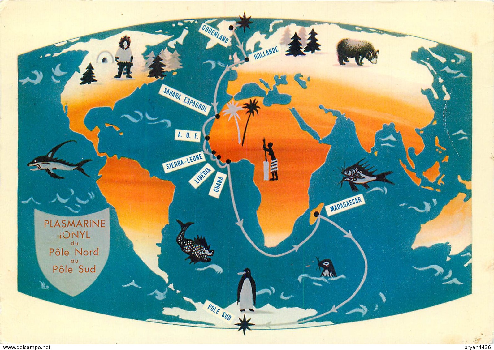 GROENLAND - DU PÔLE NORD Au PÔLE SUD - THEME POLAIRE - CP VOYAGEE EN 1953 - TIMBRE N° 19 (x 2) & N° 21 - Cartas & Documentos