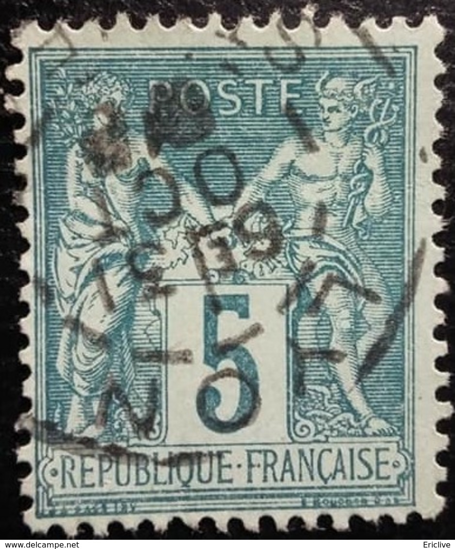 FRANCE 1876 Y&T N°75 Sage 5c Vert. Oblitéré Lyon - 1876-1898 Sage (Type II)