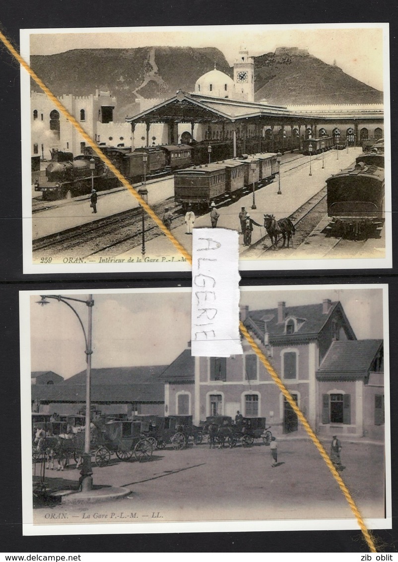 2 REPRODUCTIONS  ALGERIE ORAN  GARE PLM STATION BAHNHOF TRAIN TREIN - Gares - Avec Trains