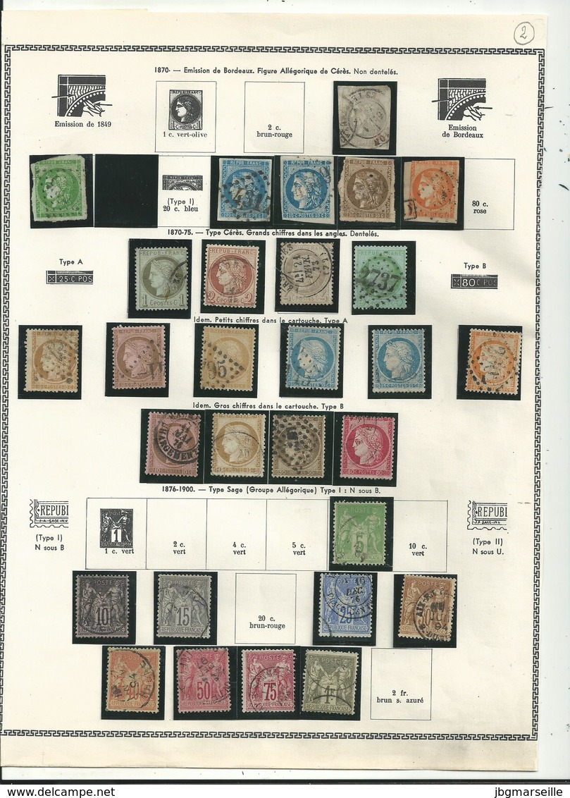 29  Timbres CLASSIQUES Entre N° 41 ET 104 ...sur 1  Page D' Album Thiaude............à Voir - Autres & Non Classés