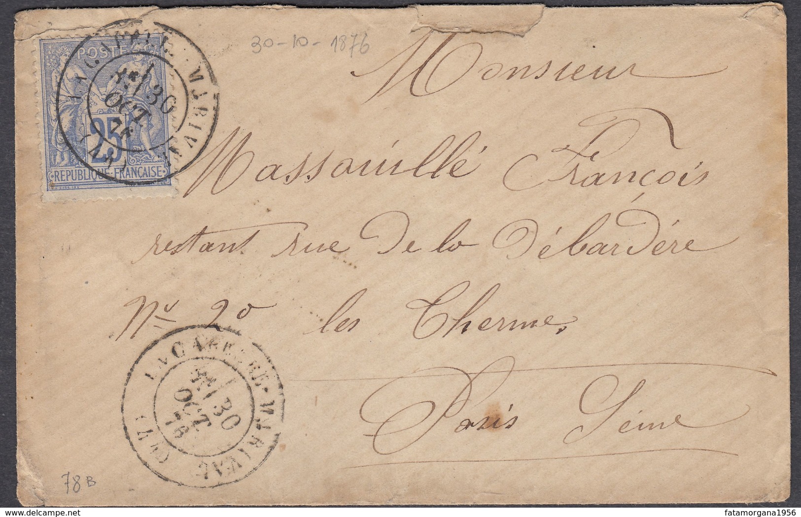 FRANCIA - FRANCE - 1876 - Yvert 78 Obliterato, Su Piccola Busta Con Timbro Del 30/10/1876, Ufficio Di La Capelle-Marival - 1849-1876: Periodo Clásico