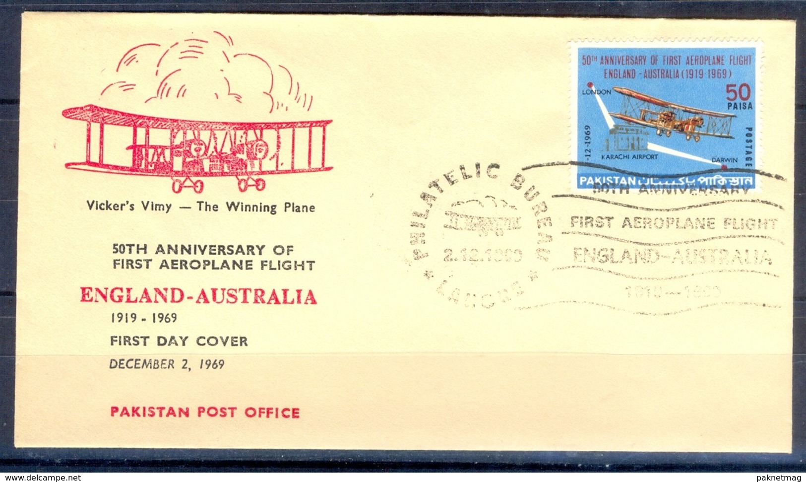 X25- Pakistan 1969. 50th Anniversary Of First Aeroplane Flight England - Australia. - Pakistan