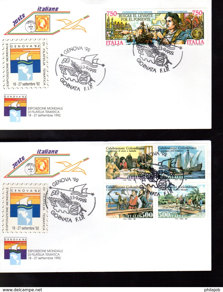 " CHRISTOPHE COLOMB " Sur 2 Enveloppes 1er Jour De 1992 D'Italie. Parfait état. FDC - Christoph Kolumbus