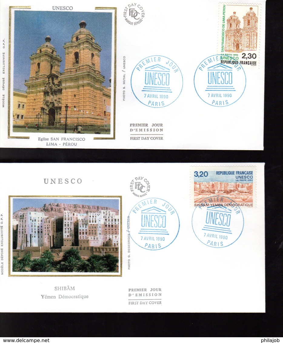 " UNESCO 1990 : EGLISE SAN FRANCISCO DU PEROU / SHIBAM AU YEMEN " Sur 2 Enveloppes 1er Jour. N° YT SERV 102 103 - UNESCO