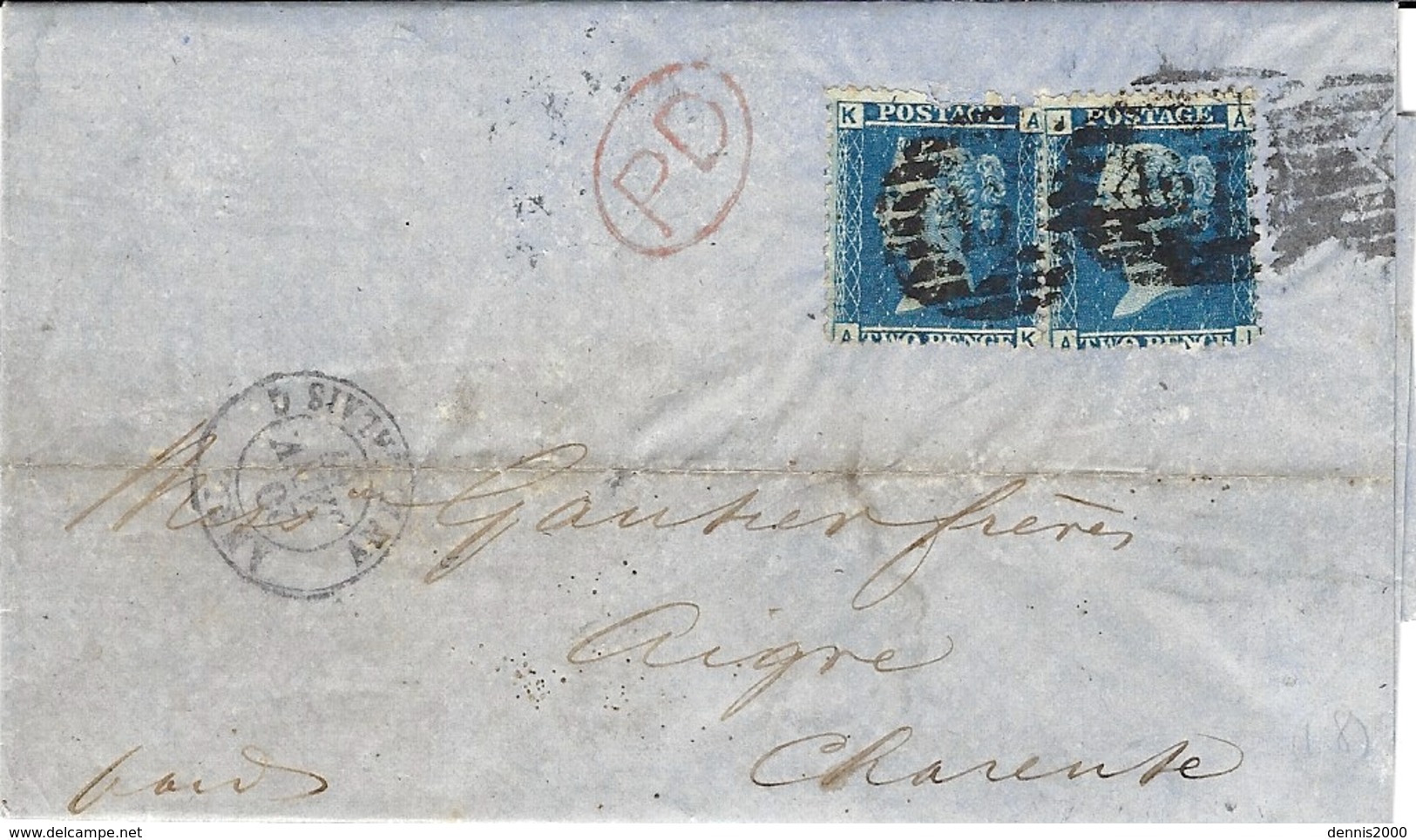 1867 - Letter From London To France Fr. Pair 2 Pence  Pl. 9 - Covers & Documents