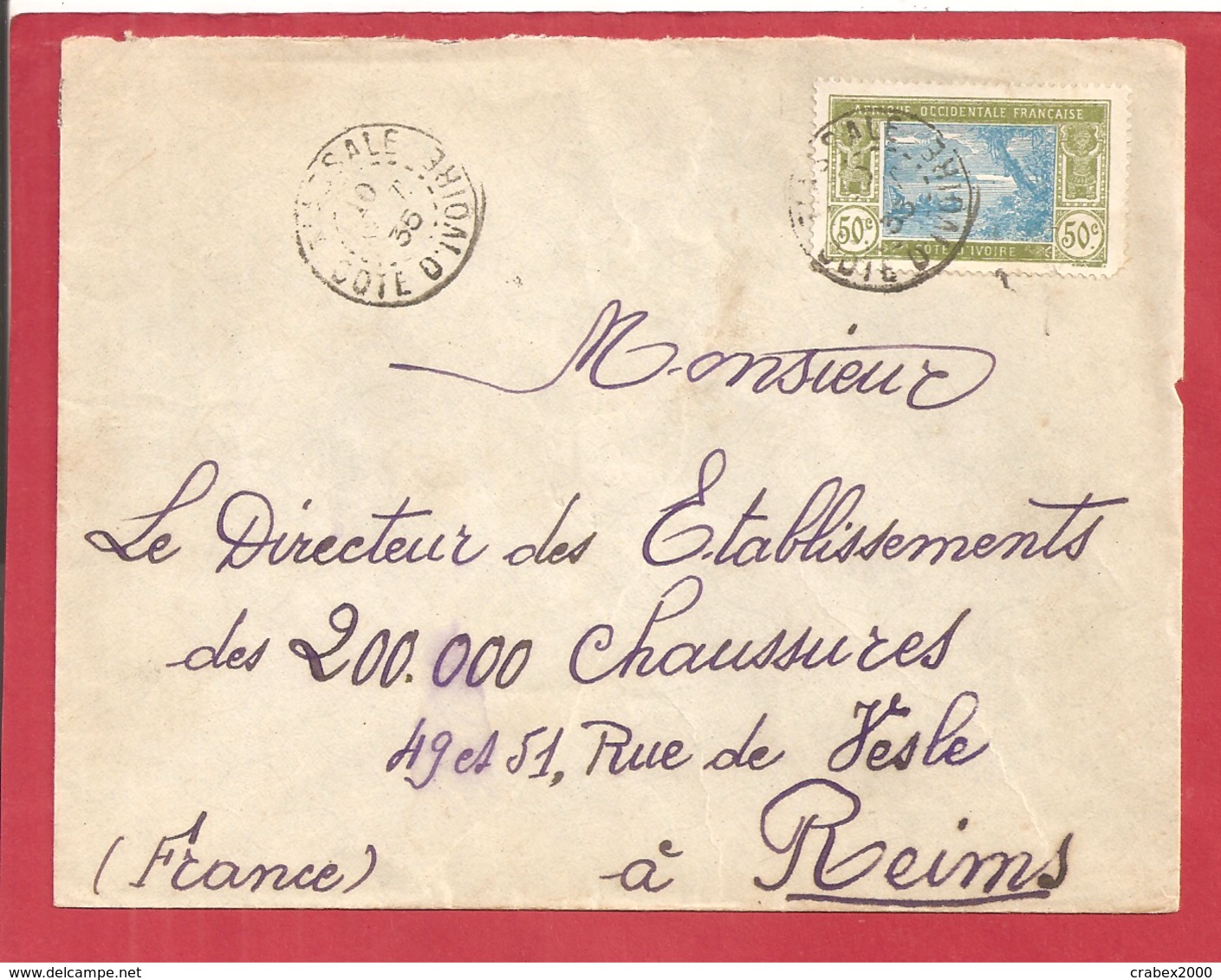 Y&T N°69  ABIDJAN   Vers  FRANCE 1935 2 SCANS - Lettres & Documents