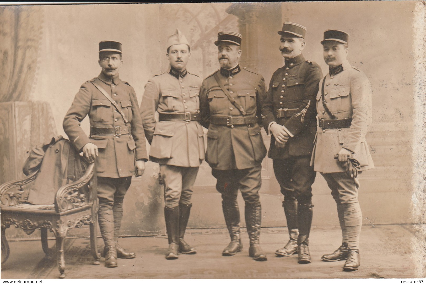 Rare Photo-carte 5 Officiers Et Sous Officiers - 1914-18