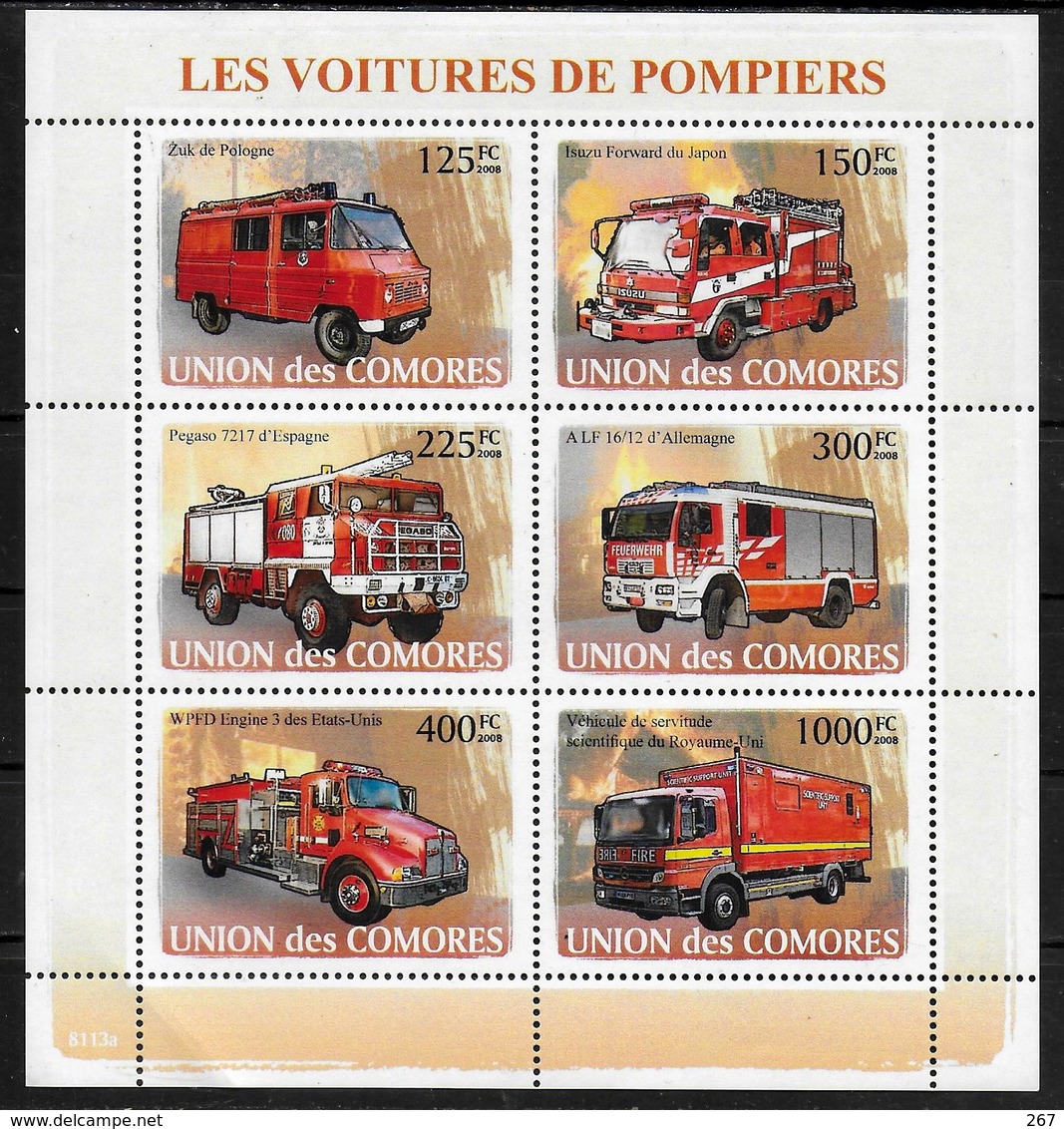 COMORES  Feuillet  N° 1297/02  * * ( Cote 16e ) Pompiers   Camions - Sapeurs-Pompiers