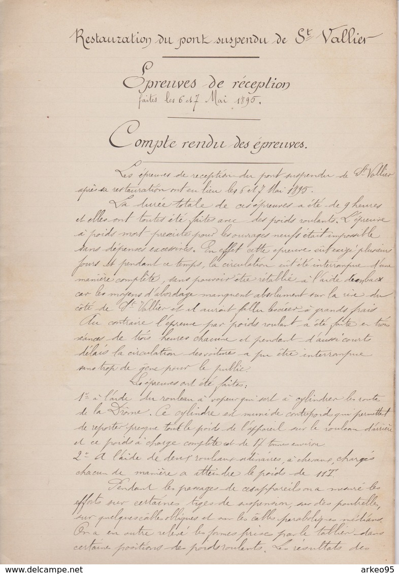 Restauration Du Pont Suspendu De St-Vallier, épreuves De Réception, 6-7/5/1895 - Documents Historiques