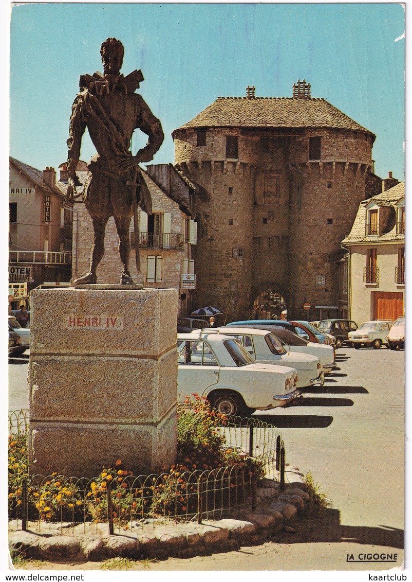 Marvejols: FIAT 124S, RENAULT 8, CHRYSLER-SIMCA 160 - Statue De Henri IV - Porte De Soubeyran - Voitures De Tourisme