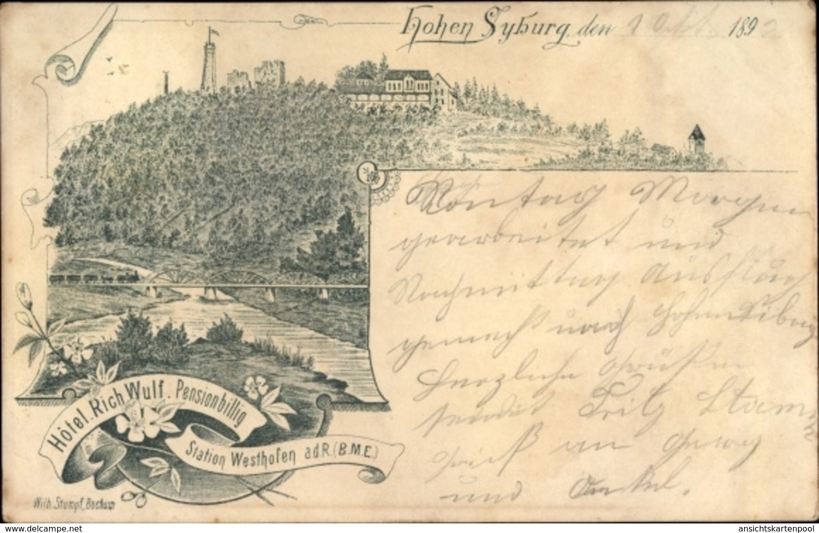 Lithographie Syburg Dortmund Nordrhein Westfalen, Hohensyburg, Hotel Rich. Wulf - Sonstige & Ohne Zuordnung