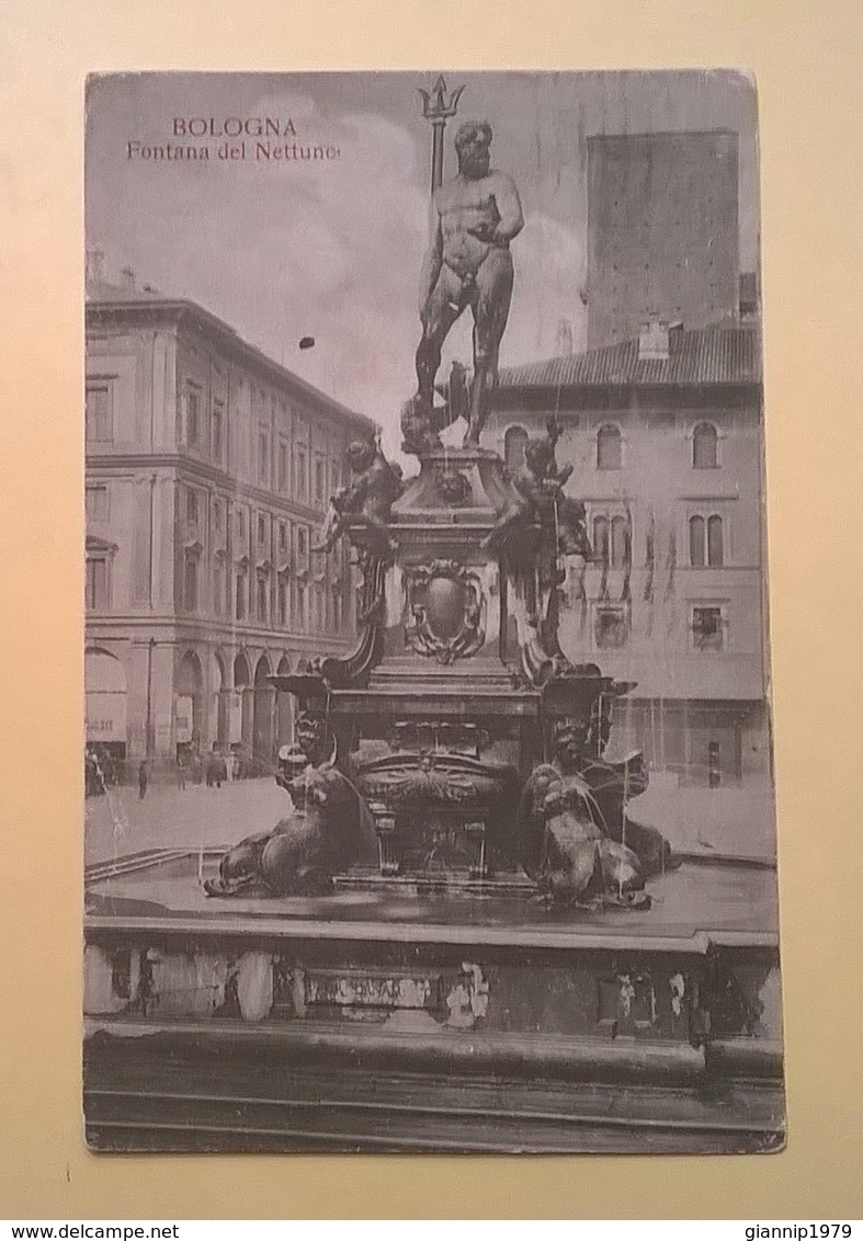 CARTOLINA POSTCARD VIAGGIATA ITALIA 1921 SENZA BOLLO FONTANA DEL NETTUNO ANNULLO BOLOGNA FERROVIA - Bologna