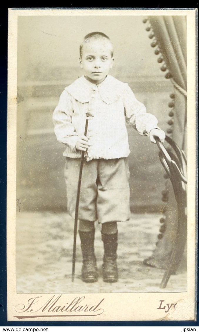 Photo 19ème CDV Originale Enfant Avec Belle Canne Photographe Maillard Lyon   .. Photographie CDV18B - Anciennes (Av. 1900)