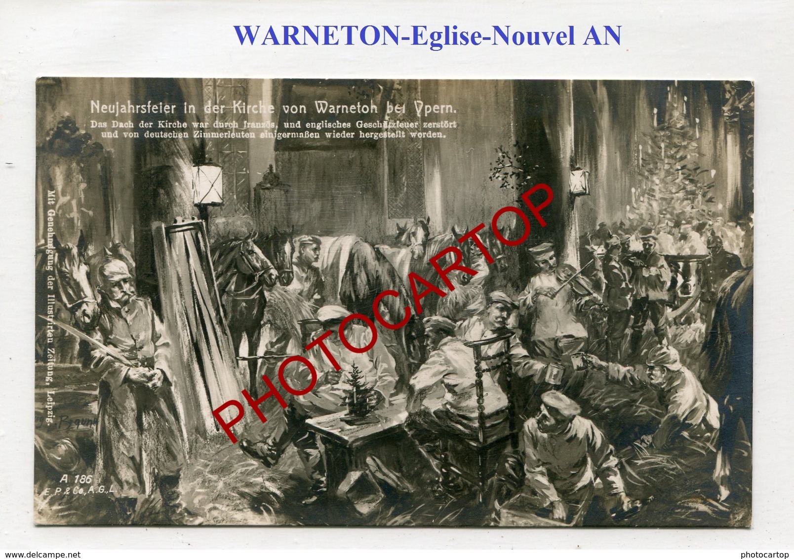 WARNETON-Dessin-Nouvel AN Dans L'Eglise-CARTE PHOTO Allemande-GUERRE 14-18-1WK-Belgien-France-??-Militaria - Comines-Warneton - Komen-Waasten