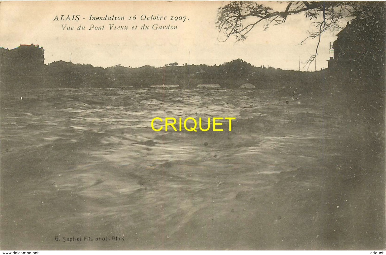 30 Alais, Alès, Inondation 1907, Vue Du Pont Vieux Et Du Gardon - Alès