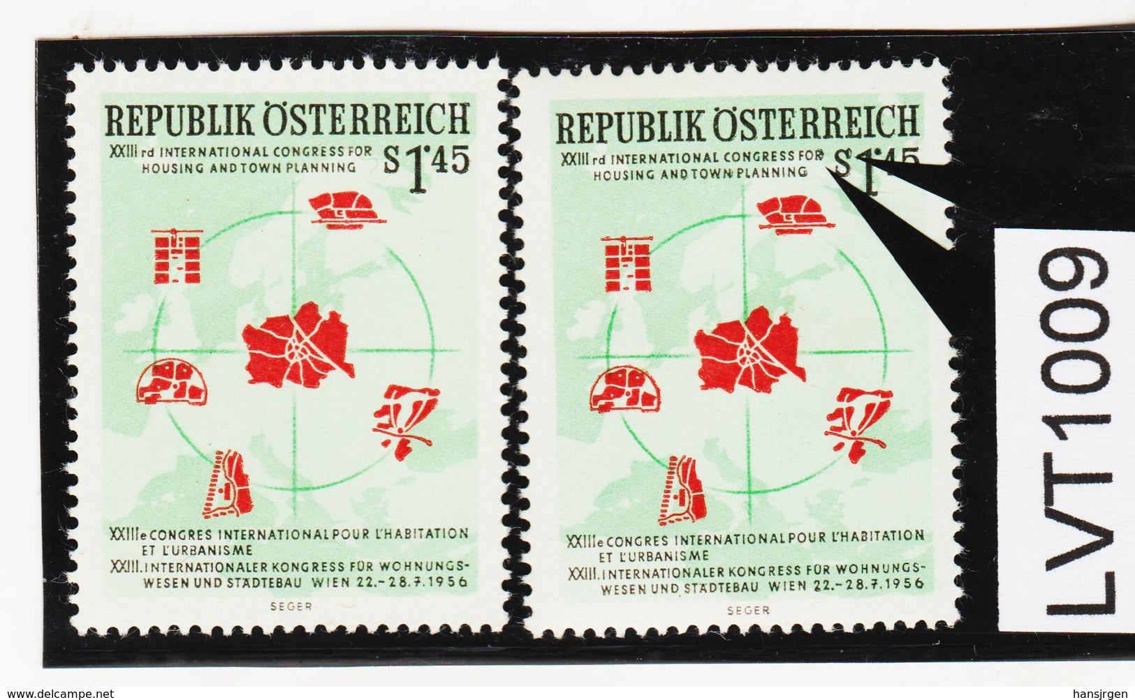 LTV1009 ÖSTERREICH 1956 Michl 1027 PLATTENFEHLER "R+S" RINGELCHEN ** Postfrisch - Abarten & Kuriositäten