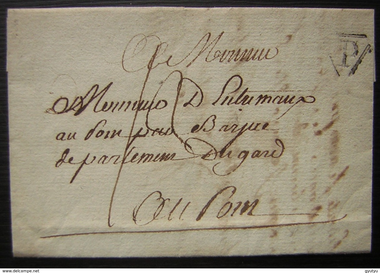 L'An 5 Paris Marque P Noire Dans Un Triangle Sur Lettre Pour Le Gard - 1701-1800: Précurseurs XVIII