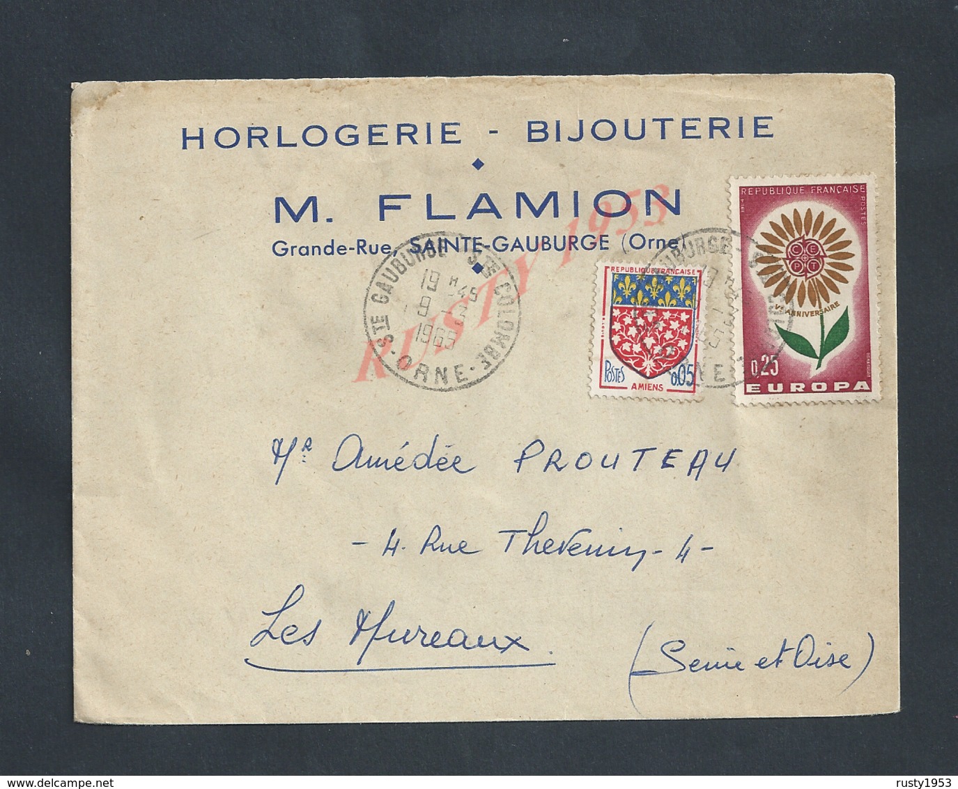 LETTRE COMMERCIALE SUR TIMBRES DE 1965 M FLAMION HORLOGERIE BIJOUTERIE À SAINTE GAUBURGE ORNE :: - 1950 - ...