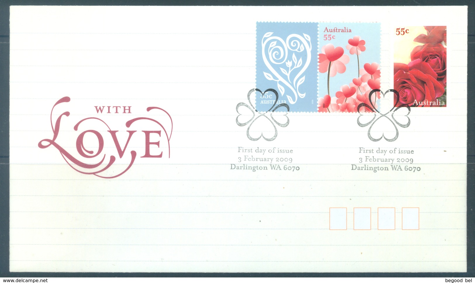 AUSTRALIA  - FDC - 3.2.2009 - WITH LOVE RED ROSES - Yv 3021-3023 - Lot 18514 - Premiers Jours (FDC)