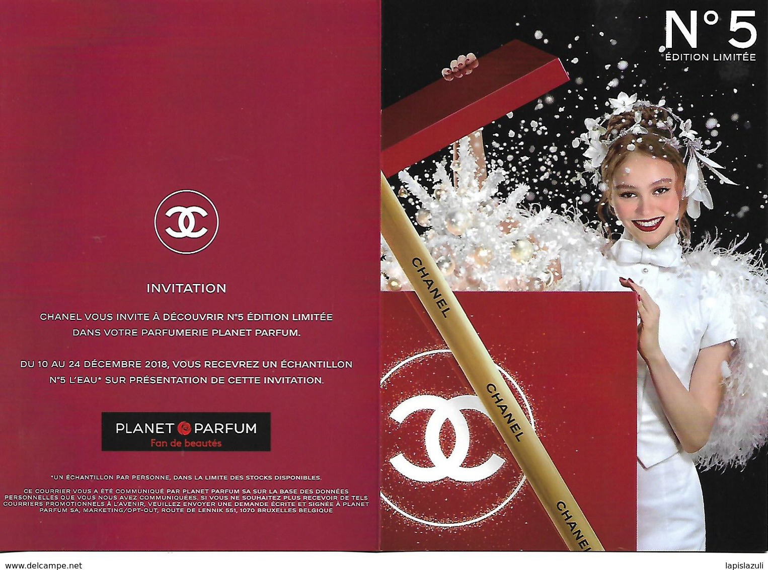 CHANEL " N°5 Rouge " Noël 2018   Carte D'invitation 2 Volets - Modernes (à Partir De 1961)