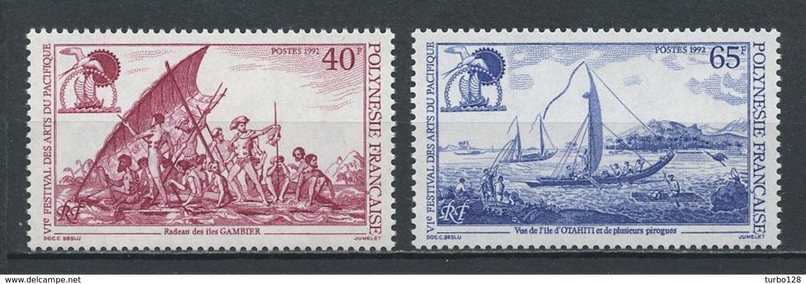 POLYNESIE 1992 N° 419/420 ** Neufs MNH Superbes C 3.90 &euro; Bateaux Arts Du Pacifique Radeau îles Gambier Boats O - Unused Stamps