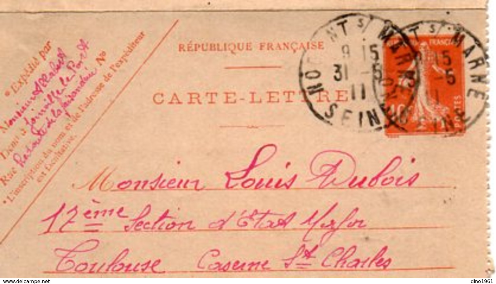 TB 2421 - MILITARIA -  Entier Postal - Carte - Lettre - Soldat ALLABERT à JOINVILLE LE PONT - MP NOGENT SUR MARNE - Kartenbriefe