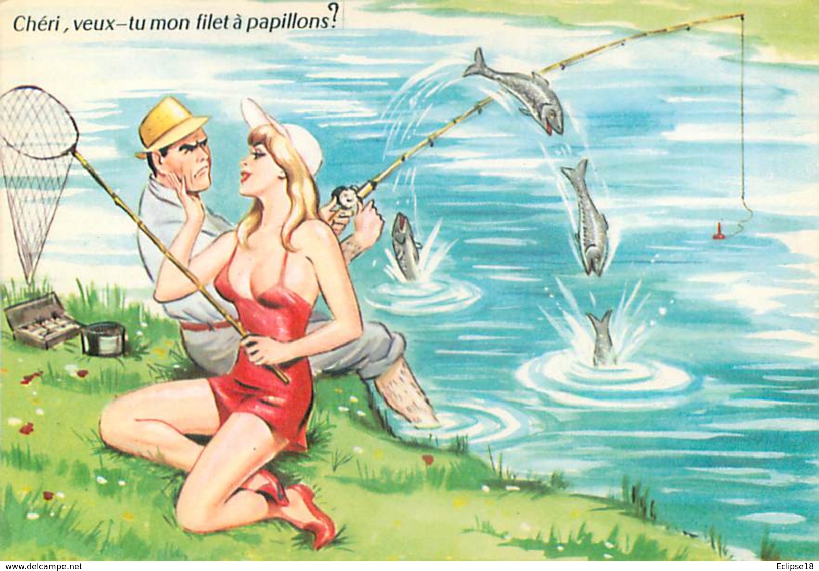 Illustrateur Carriere -  Peche Cheri Veux Tu Mon Filet A Papillons   W 91 - Humour