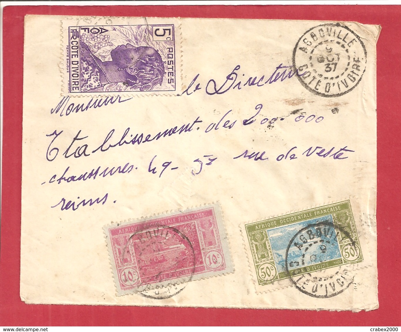 Y&T N°64+69+112 AGBOVILLE  Vers  FRANCE 1937 2 SCANS - Lettres & Documents