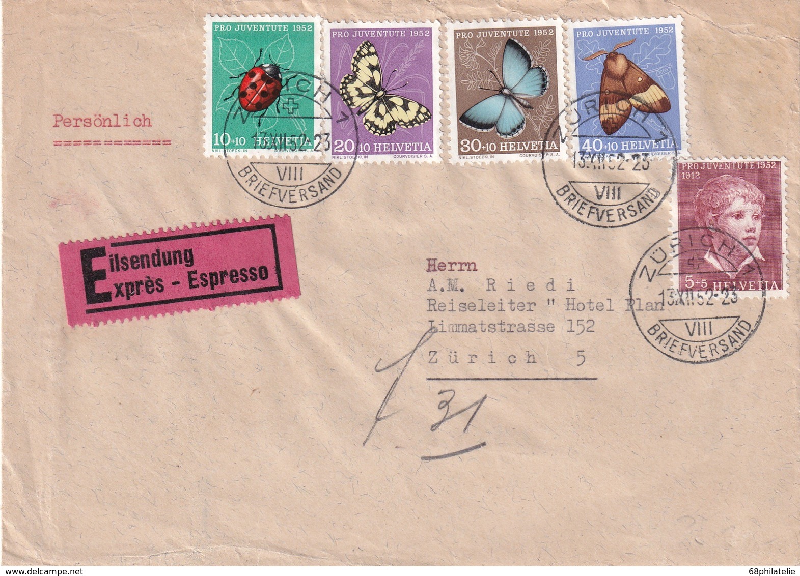 SUISSE 1952 LETTRE EXPRES DE ZURICH - Lettres & Documents